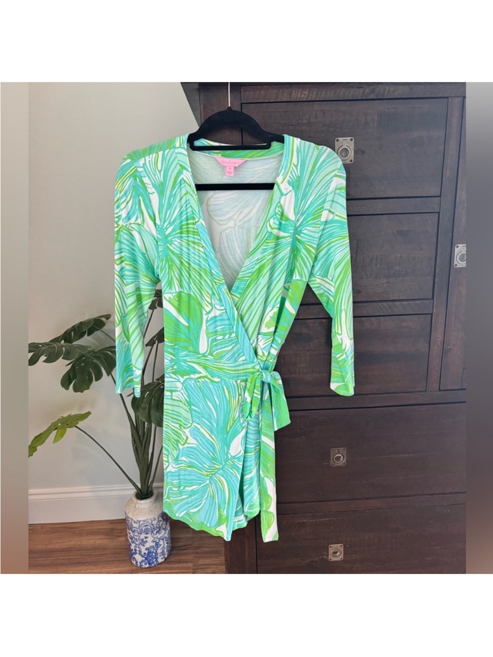 Lilly Pulitzer Karlie Green & Aqua Floral Wrap Romper